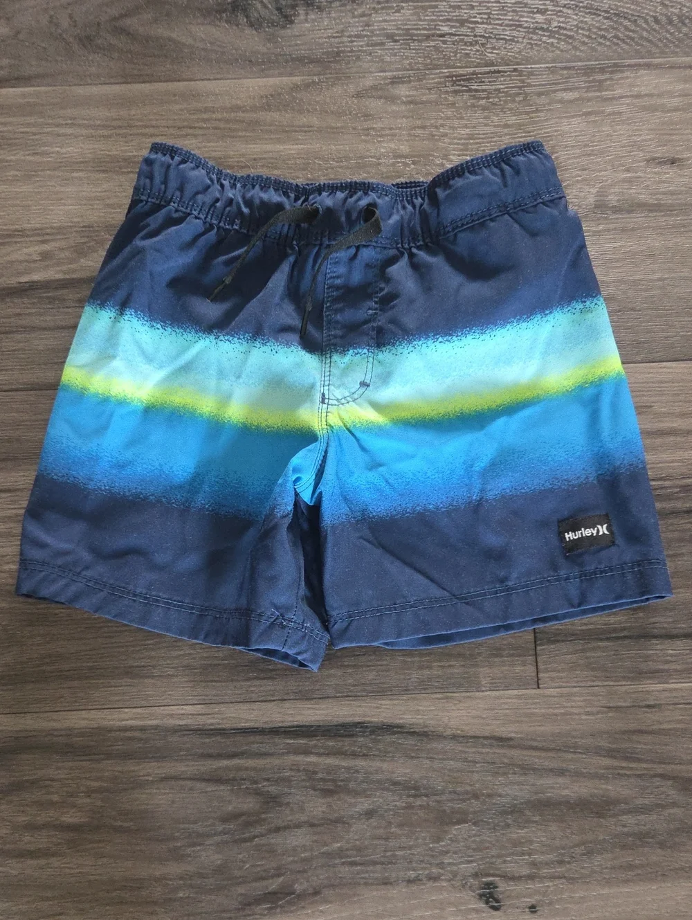 Hurley Navy Blue Swim Trunks with Blue and Lime Stripes